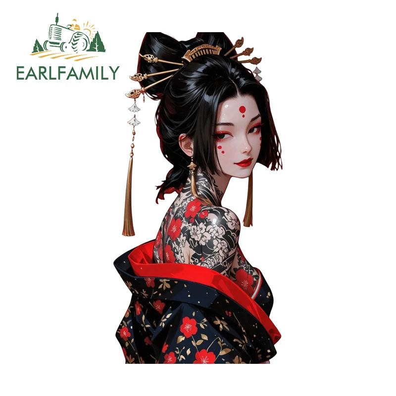EARLFAMILY Tattoo Geisha Japanese Style Car Stickers Artistic Laptop Refrigerator Light Switch Decal Vinyl Motorcycle Decor