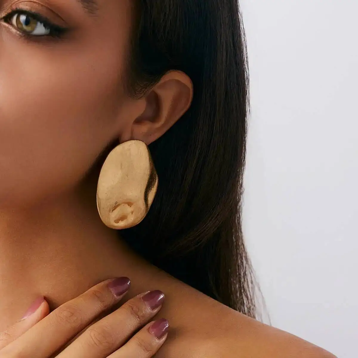 

PuRui Exaggerated Gold Color Large Round Stud Earrings for Women Vintage Gothic Piercing Earrings Steampunk Jewelry Accessories