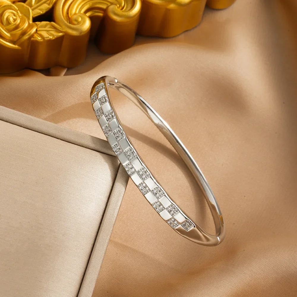 2025 new European and American wide style fashion double-row zircon bracelet with geometric small squares