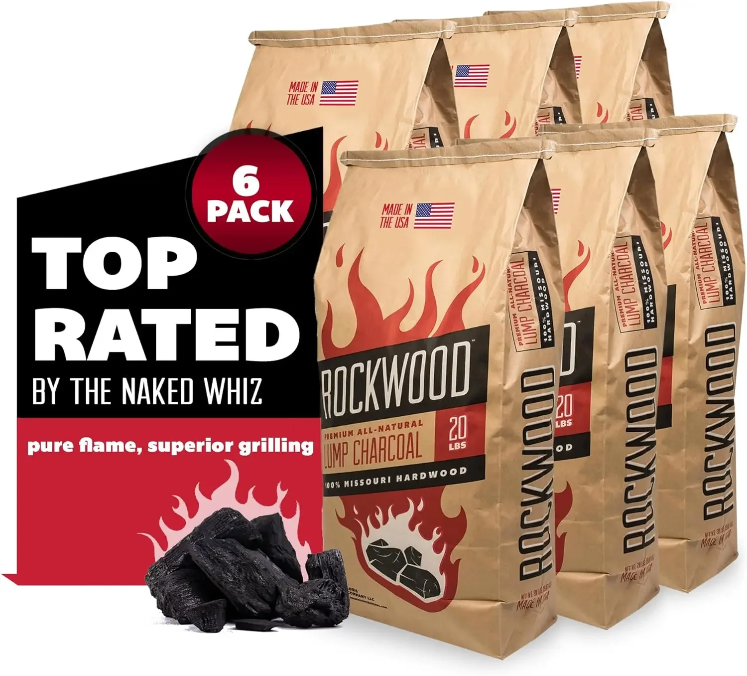

Natural Lump Charcoal — смесь дуба, гикори и вишни премиум-класса для высокотемпературного гриля и медленного курения — совместима с