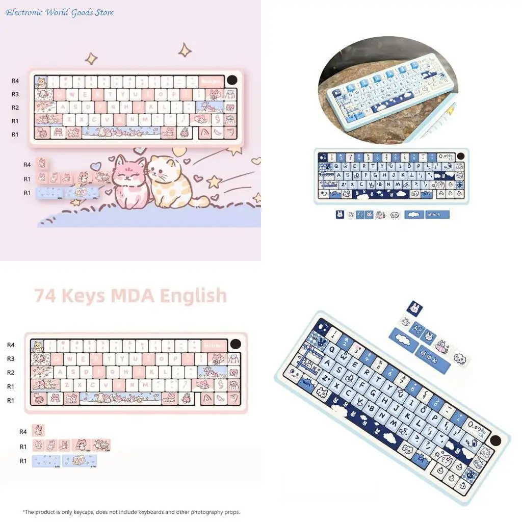 

A3PD 74 клавиши, тема с милыми животными, PBT, 5-сторонний колпачок для клавиш DYE-SUB, колпачки для ключей с профилем MDA для