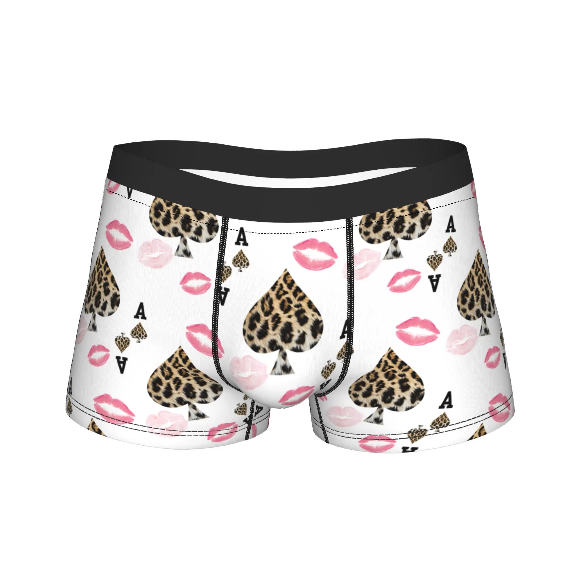 Leopard & Card Print Underwear  Man Boxer Brief Soft Trend Boxershorts High Quality Printing Plus Size Panties