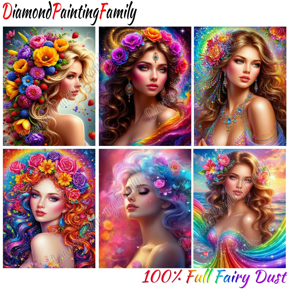 Diamond Painting Family Full Fairy Dust Crystal Resin Diamond Arts Color Noble Lady AB Drill Embroidery Set Mosaic Painting Kits