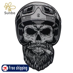 Skull Embroidered Patch Skull Helmet Embroidered Applique Badge Iron On Emblem Sew On Punk Decorative Applique Skeleton Helmet