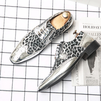 Fashion Dress Loafers Men Golden Silver Men's Shoes Leopard Print Casual Shoes Mens Oxfords Business Wedding Moccasins Formal