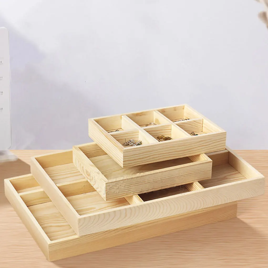 Tray Wooden Boxes Jewelries Display Organizer Earrings Necklace Storage Pendant Fashionable Shelf Showcase Gift