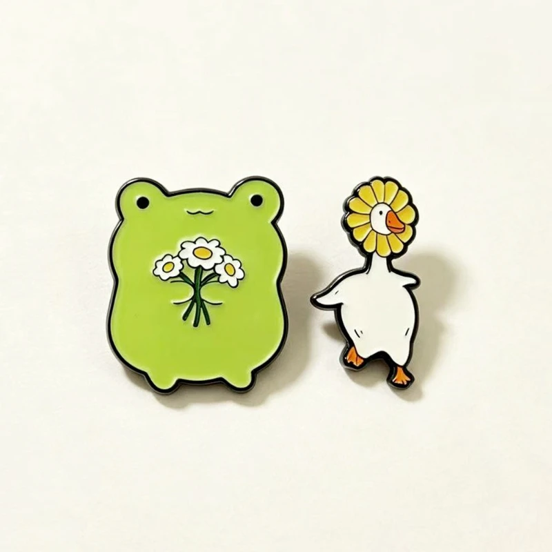 Cute Animal Frog Duck Brooch Metal Enamel Pin Creative Cartoon Badge Pin for Gift DIY Clothing Bag