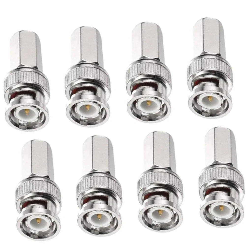 8Pcs BNC Compression Connector Low Loss Male RG59 Coax Coaxial Connectors Cable Adapters 50 Ohm Coupler with Copper Pin