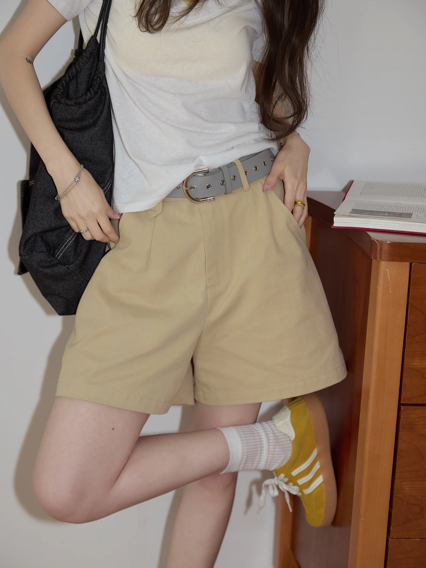 

Женские повседневные брюки прямого кроя цвета хаки с высокой талией, свободные, универсальные, широкие штанины, летняя новинка