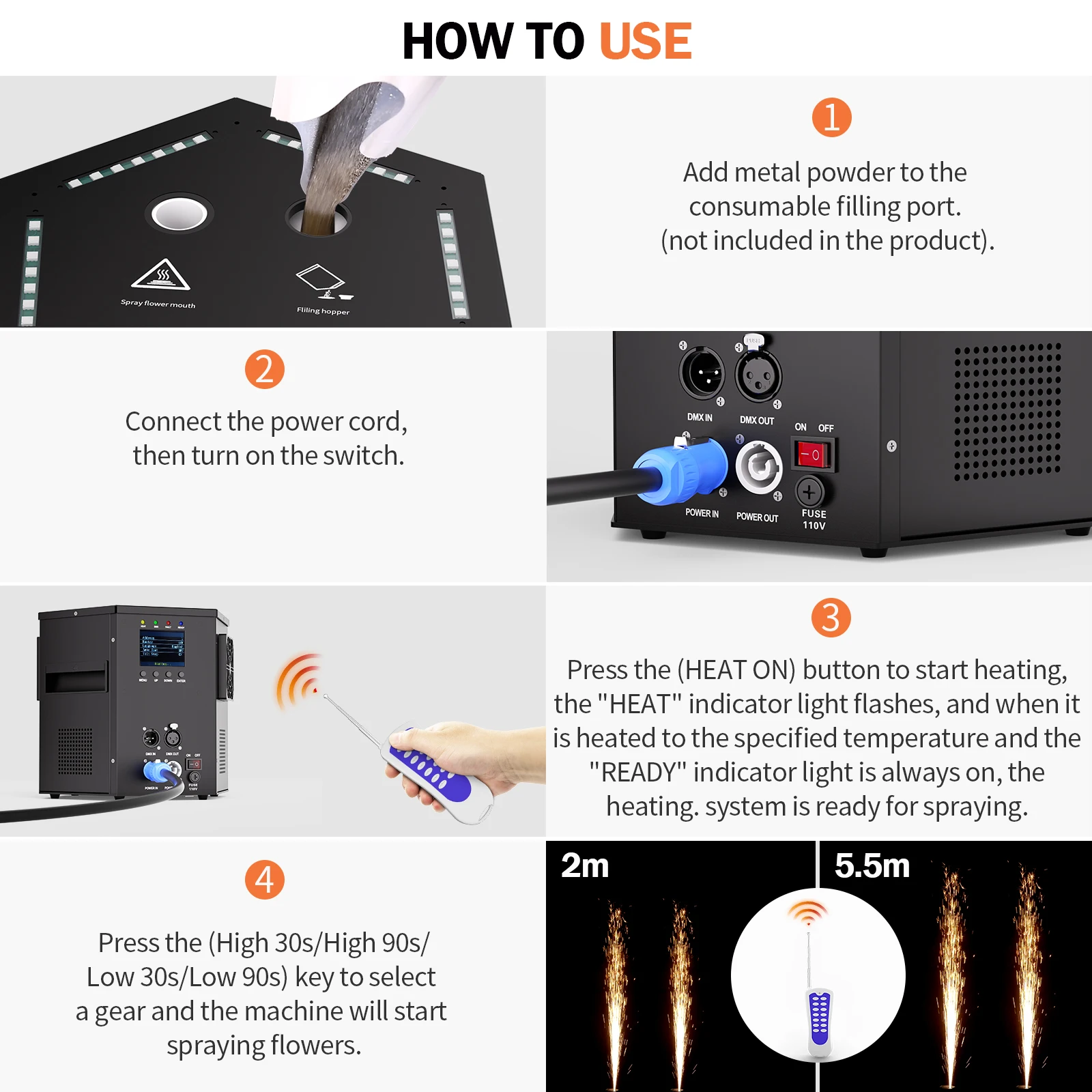 Fieryzeal 700W LED Cold Spark Machine with RGB Light DMX Electronic Flower Spraying Machine Indoor/Outdoor Stage Effect Machine