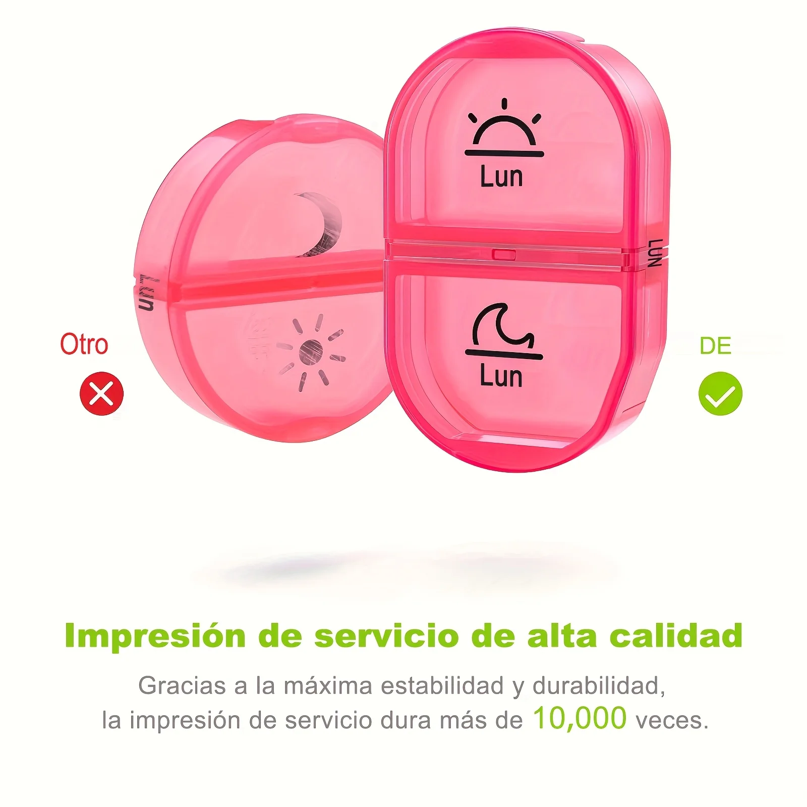 [الطباعة الإسبانية] صندوق حبوب/كمبيوتر لوحي لمدة 7 أيام مع حجرتين، صندوق دواء مفيد ومقاوم للرطوبة