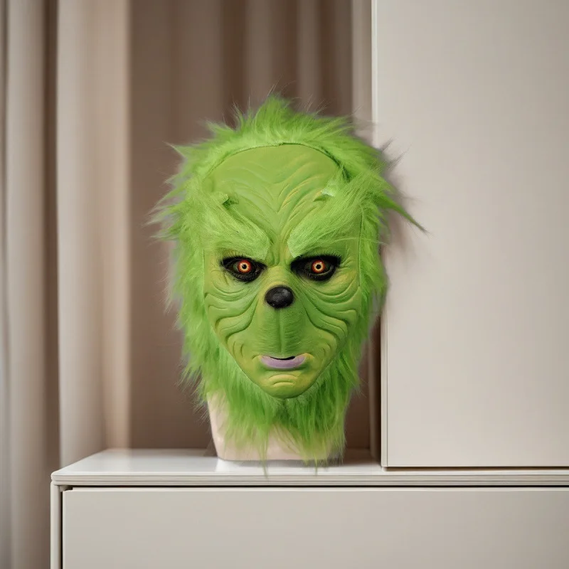 

New Halloween funny green hair monster latex mask npc dress COSPLAY prank thriller scary head
