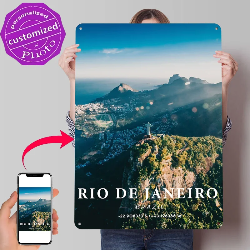 Rio De Janeiro Coordinate 3D Printed Texture Poster Personalized Wall Art Retro Metal Tin Signs for Wand Deko Vintage Decoration