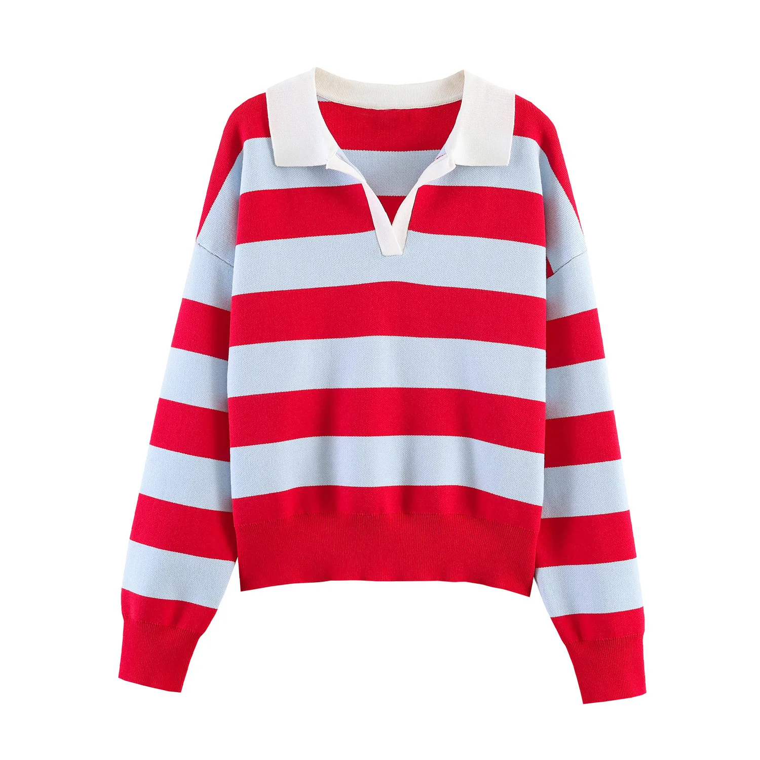 Withered 2026 Fashion European And American Style New Product Simple Striped Knitted Hoodie Versatile Polo Collar Sweater