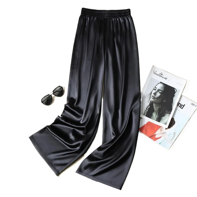 

Satin Troussers Korean Pants High Waist Women's Elastic Waist Elegant Large size fall fashion 2024 New Wide leg Pants Loose L47