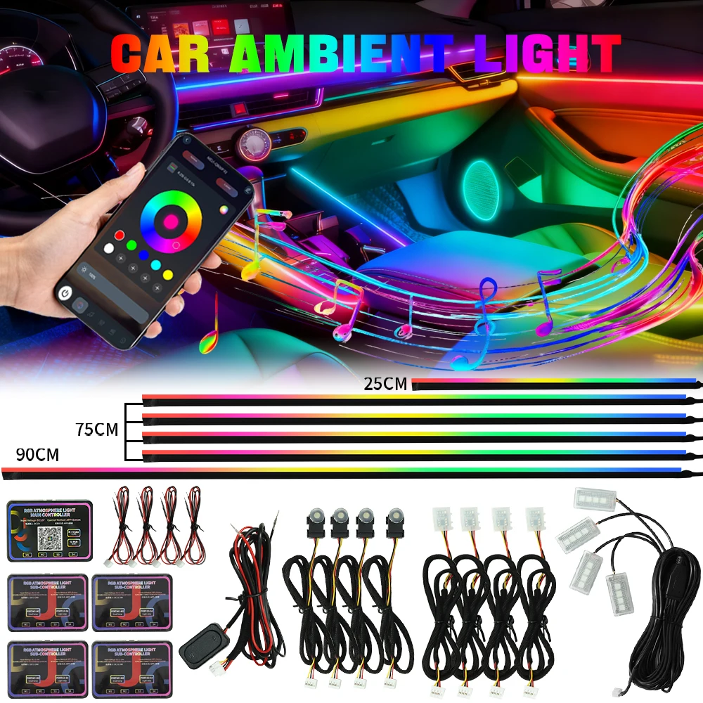 

6/10/18 in 1 Led Car Ambient Lights12V RGB Symphony Streamer Bluetooth Rainbow Hidden Acrylic Strips Atmosphere Lamp Kit