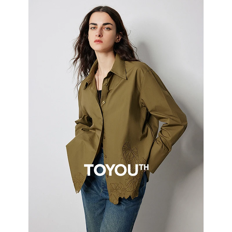 

TOYOUTH Women Blouse Shirt 2024 Autumn New Luxury Flower Embroidered Irregular Design Fashion Blouse Shirts