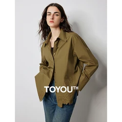 TOYOUTH Women Blouse Shirt 2024 Autumn New Luxury Flower Embroidered Irregular Design Fashion Blouse Shirts