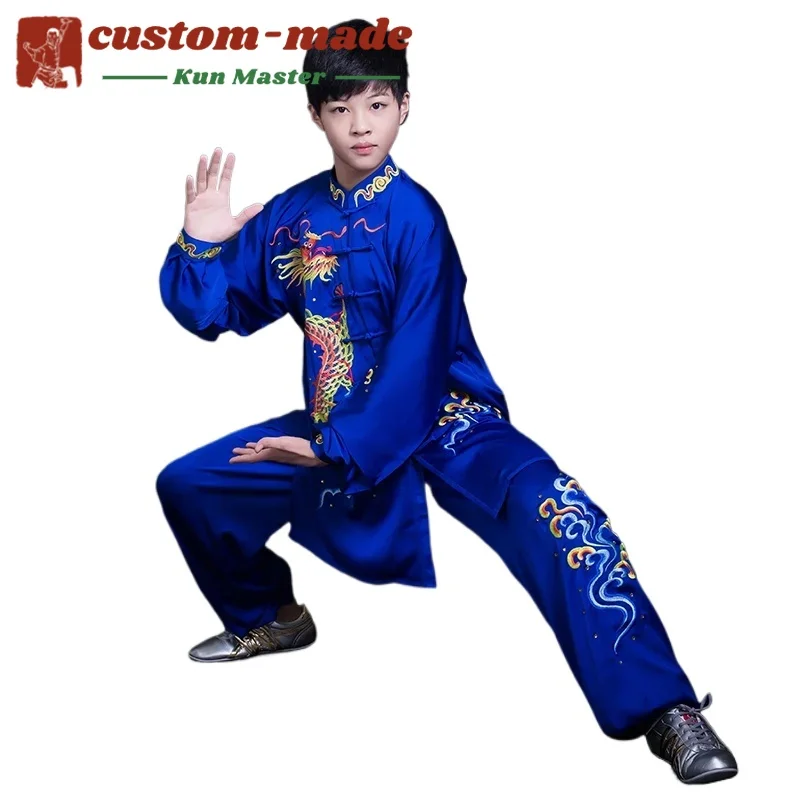 

Kung Fu Dress Martial Art Uniform Tai Chi Clothes Long Fist Performance Competition Women And Men Embroidery Dragon Multicolor