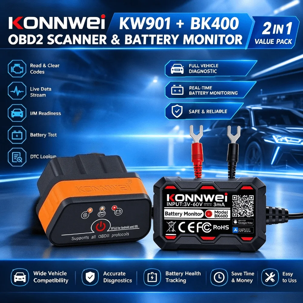 konnwei-kw901-bk300-set-bluetooth-obd2-scanner-6v-12v-24v-car-battery-monitor-tester-auto-diagnostic-tool