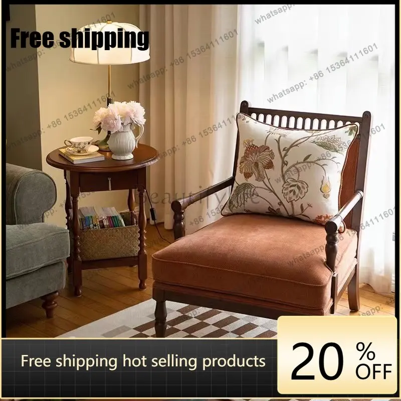 LD Amerikanisches Retro-Sofa aus Massivholz und Stoff im Kunststil, Retro-Komfort-Sofa, lässiger Sessel
