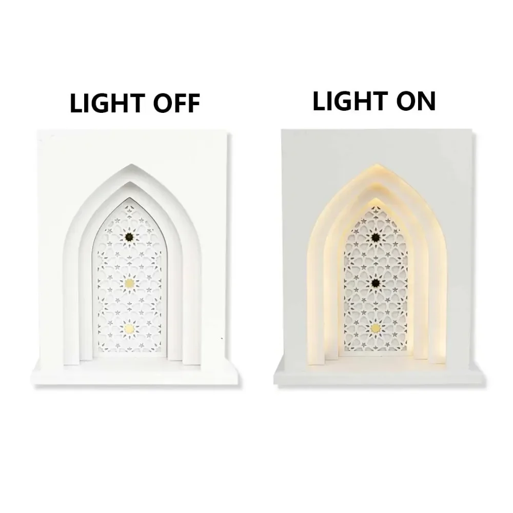 Islamic Castle LED Night Light, Wooden Church Home Decor, Muslim Ramadan Moon Festival Ornament