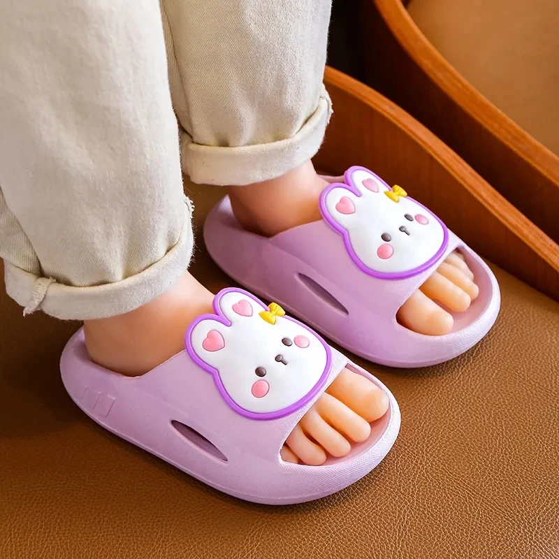 New PVC Purple Slippers Child Girl Thick Sole Cloud Shoes Lovely Rabbit Breathable Comfortable Non-slip Soft Home Slippers Kids