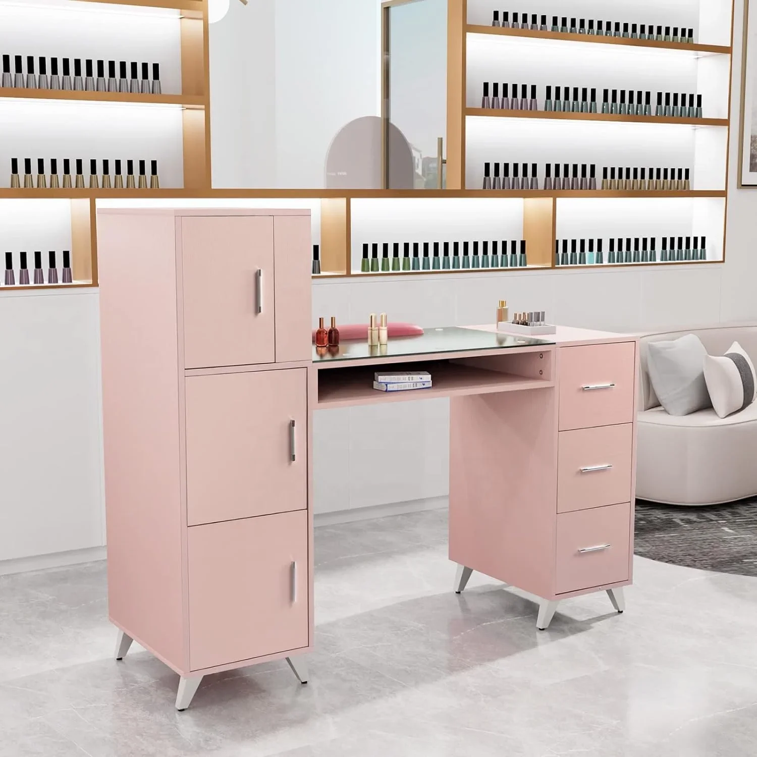 Beauty salon manicure supplies decorative anti-acetone 3 side cabinets 3 drawers 3 layers open cabinet manicure table