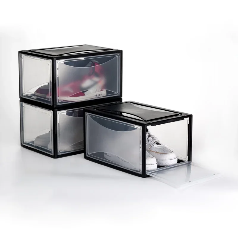 

Factory Drop-Shipping Fast Dispatch Direct Folding Stackable Transparent Clear Magnet Plastic Large Drop Front Shoe Storage Box