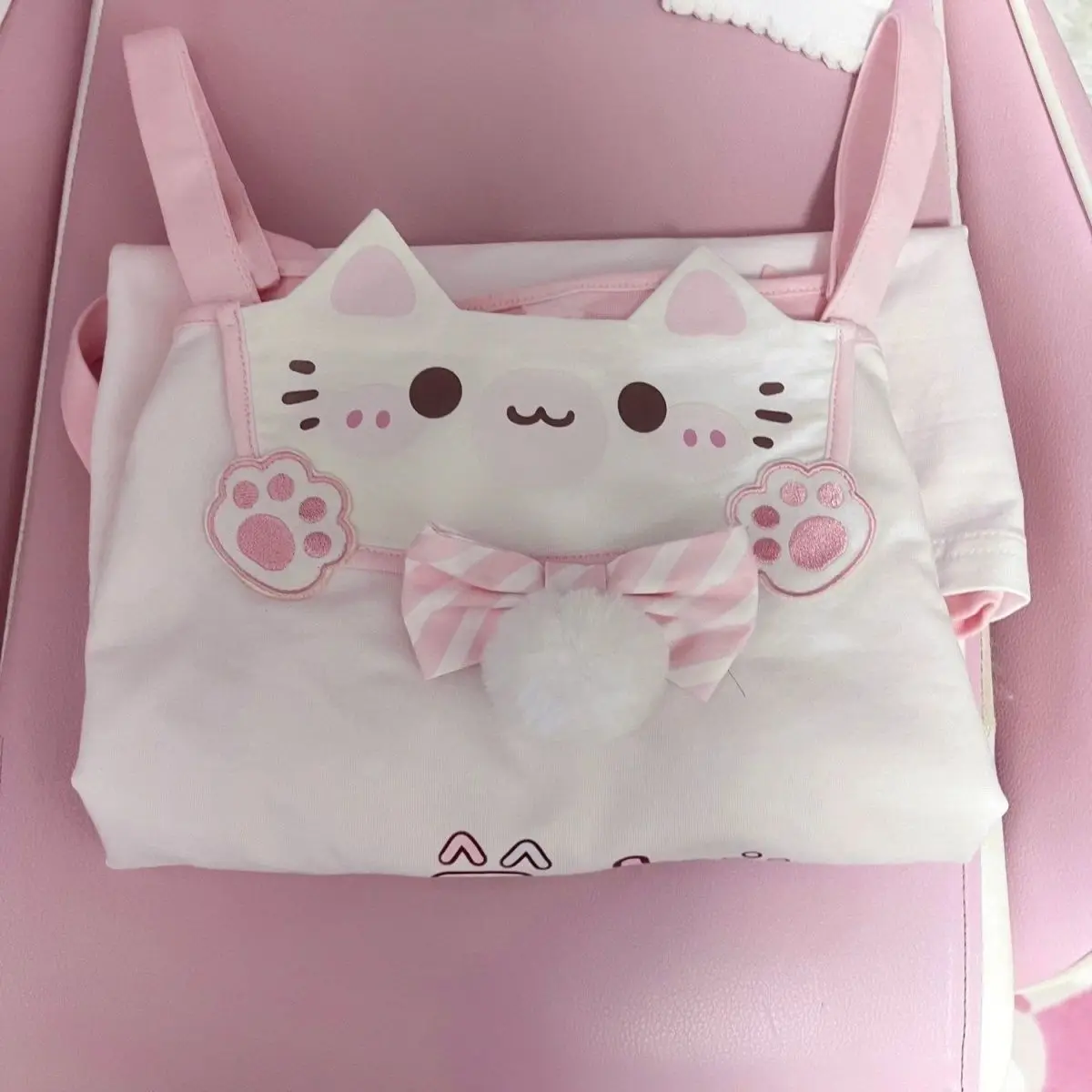 Japanese style soft girl cute home cat paradise pink off-shoulder one-line pure desire t-shirt tops