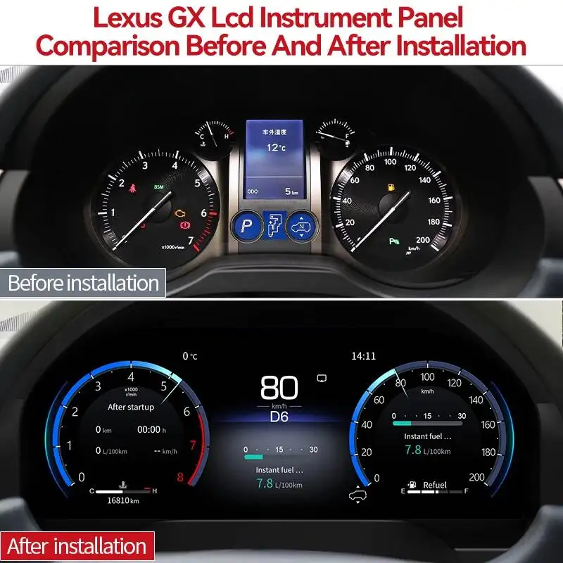 Digital Cluster Instrument For Lexus GX400 GX460 2010-2019 Digital GPS Instrument Clock Odometer speedometer display Tachometer