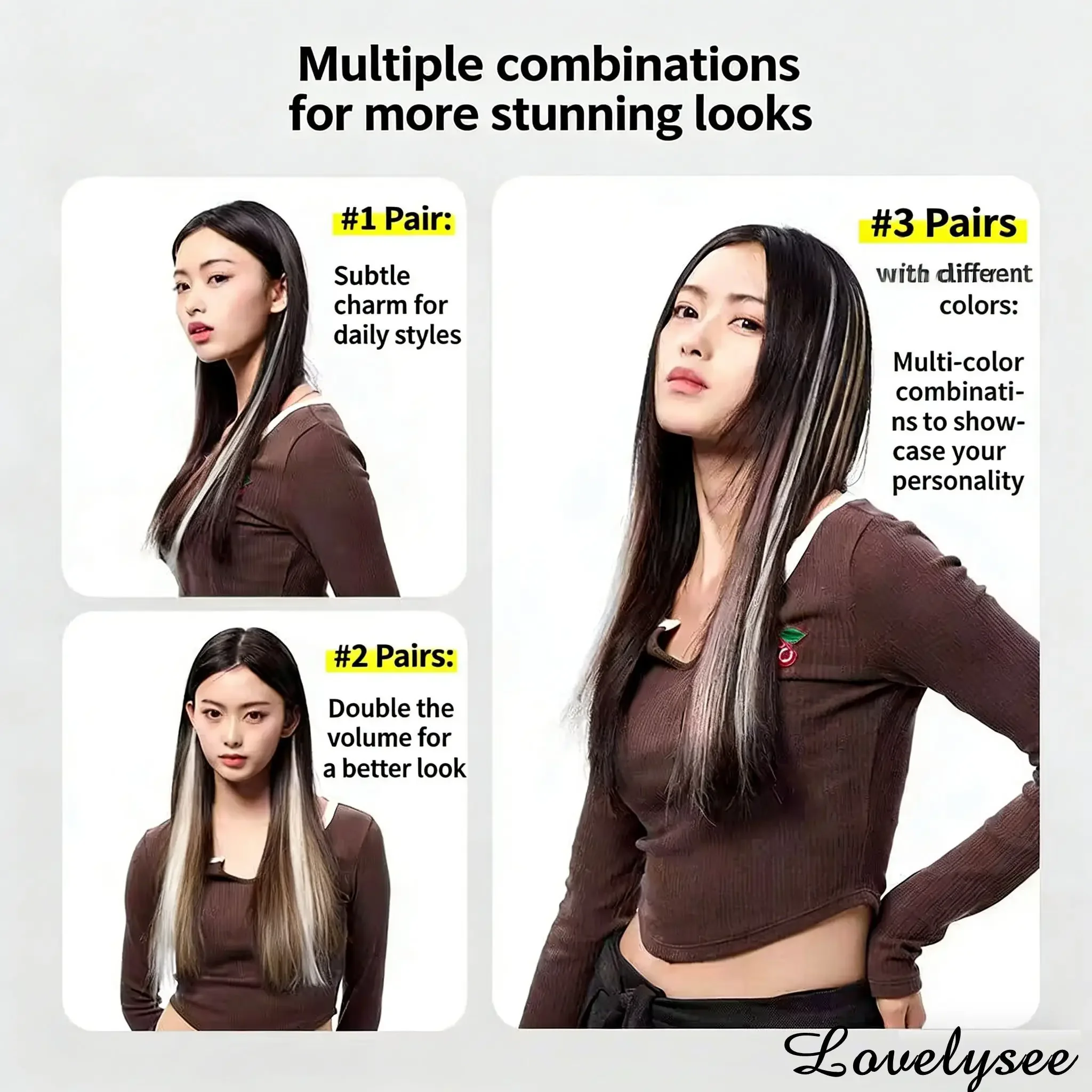 Single piece small clip on hair extensions in colors 100% real human hair can be permed and curled Party Highlights Clip in Hair