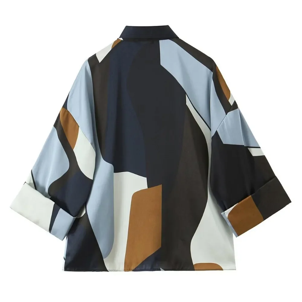 Women's Asymmetric Printed Shirt Retro Loose Lapel Short Sleeve Casual Office Commuter Printed Shirt Spring Summer Chic Top