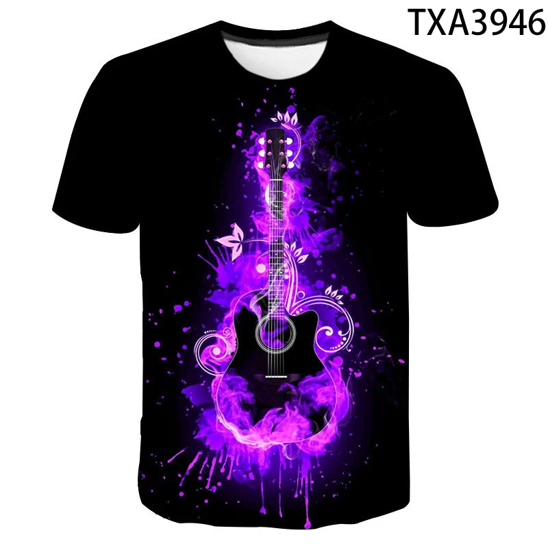 Music Guitar Men Summer T-shirt Boys Girls 3d Print Fashion Tops Hip-hop Rock And Roll T-shirt Plus Size 6xl-110