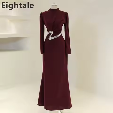 Eightale 2025 Burgundy Mermaid Evening Dress Beaded Long Sleeve Saudi Arabic Prom Party Dress Women Formal Gowns Customized