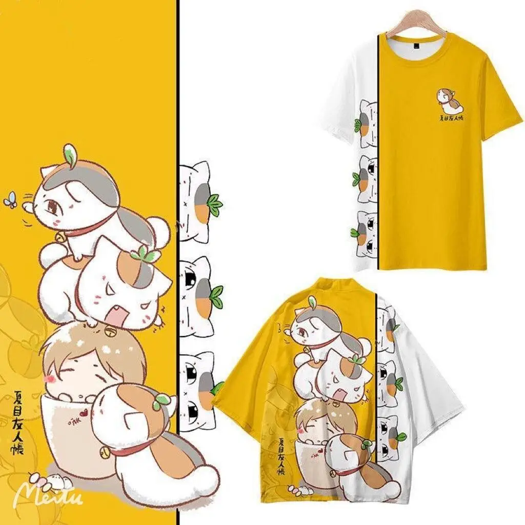 2022 Nyanko Sensei Natsume Yuujinchou 3D Printing T-shirt Summer Round Neck Short Sleeve Kimono Popular Japanese Anime Tops