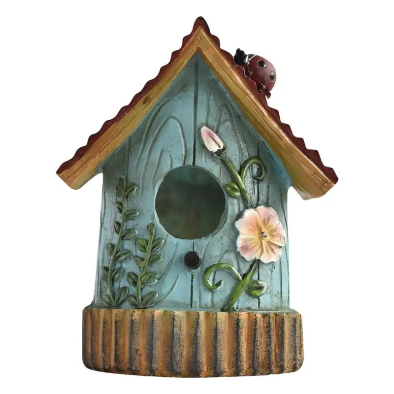 Hangable Bird House Hand Carved Resin Resin Outdoor Bird Nest Hangable Sturdy Multifunctional Outdoor Garden Decor Tree Top