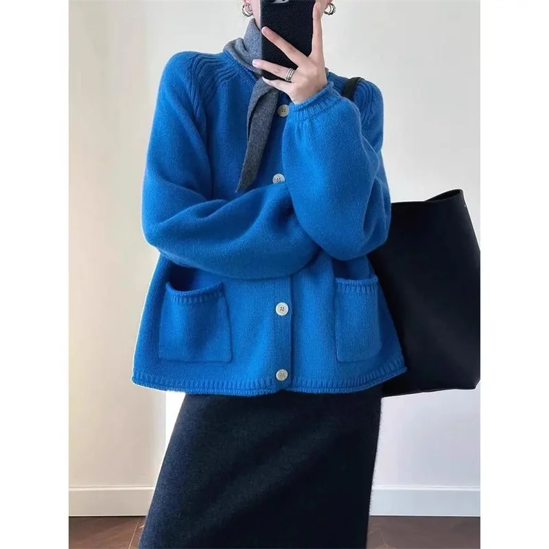 Lazy Wind Women Fashion Knitted Design sense Female Loose Knitting Cardigan Autumn Winter Ladies Lantern Sleeve Sweater Tops