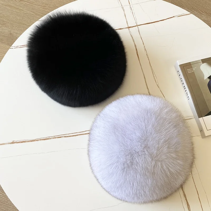 Senhoras luxo Fox Fur Hat, proteção de orelha, grande, redondo, ao ar livre, quente, pelúcia, chapéu do Mongolian, inverno, moda