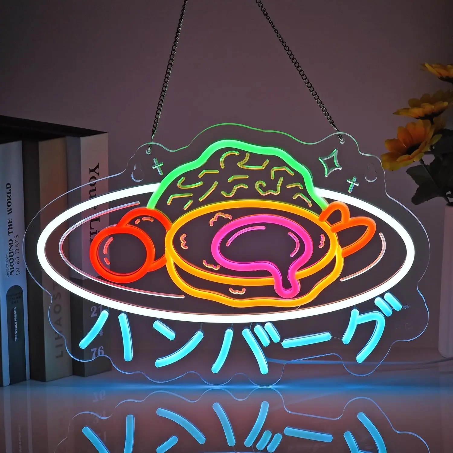 Japanese Hamburg Steak Neon Sign Hamburger Meat Neon Lights for Restaurant Shop Cafe Kitchen Party Home Decor USB Power Dimmable