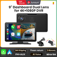 Junsun 9 inch Car DVR 4K Dash Cam Wireless Carplay for Apple Android Auto Dual Lens Video Recorder Dashboard Monitor FM BT AUX
