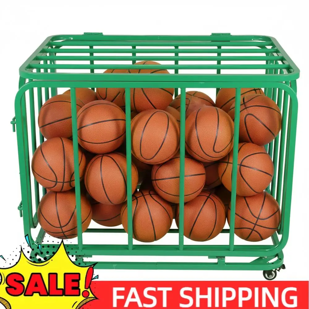 

Basketball Or Volleyball Storage Ball Cart with Wheels & Lid Sports Equipment Organizer Cart for School Garage Basement Gym