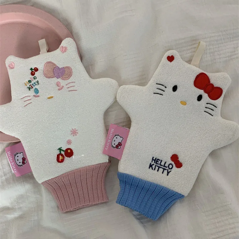 Cute anime hello kitty bath towel cartoon new girly heart household bathing and bathing gloves soft and non-harming to the skin