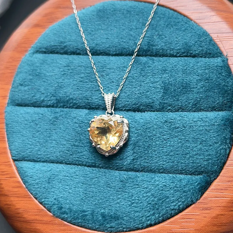 

Hotsale 925 Silver Crystal Pendant Natural Citrine Pendant with Certificate 10mm*10mm 2ct Genuine Yellow crystal Jewelry