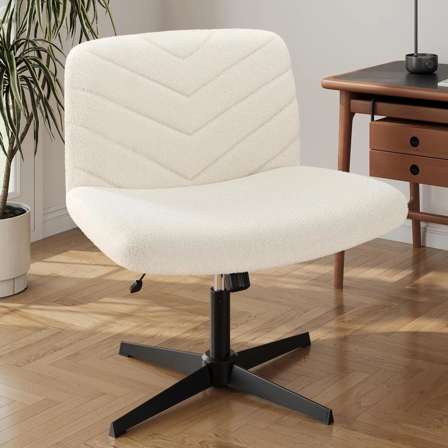 

Wide Criss Cross Legged Office Chair with No Wheels, Vanity Comfy Swivel Computer Chairs for Home Office Reading Makeup