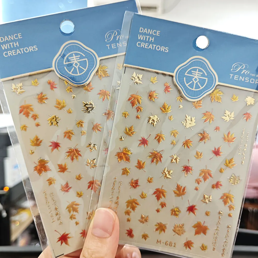 5D geprägte Gelee Ahornblatt Nail Art Aufkleber Gold Rot Herbst Ahornblätter Nagelaufkleber selbstklebende Herbstblatt Nail Art Sliders – Detail 1