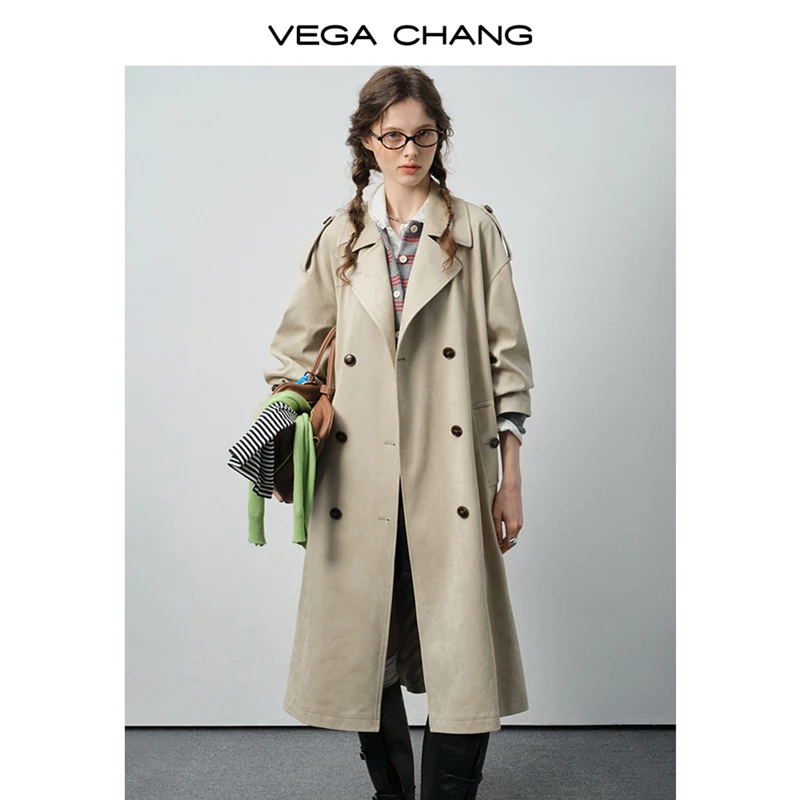 

Vega Chang Mid-Length Trench Coat for Women, New Autumn and Winter British Style Double-Breasted Epaulette Design Jacket