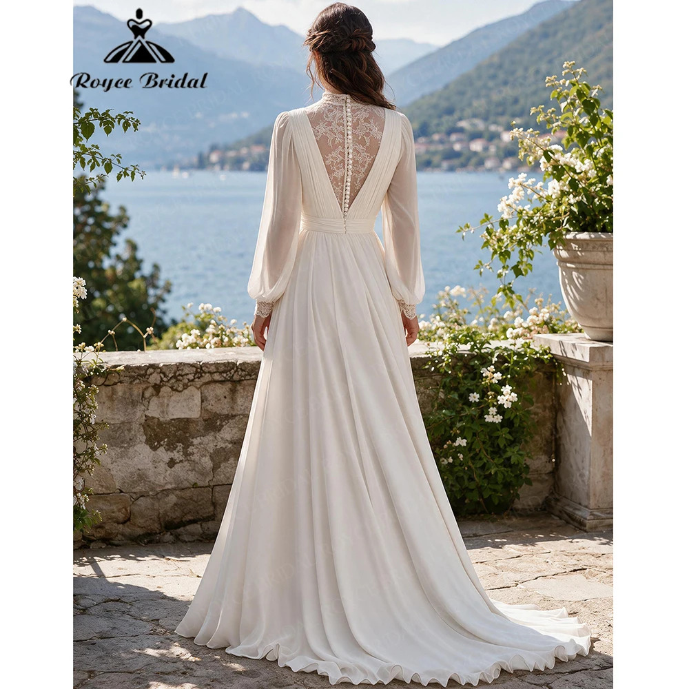Roycebridal Elegant V Neck A Line Wedding Dresses 2027 Flowers Lace Backless Sexy Beach Bridal Gown Customized Vestido De Novia
