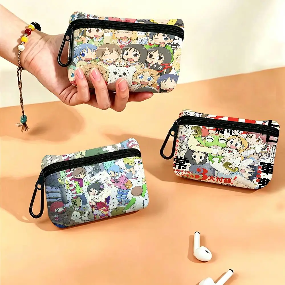 Japanese Anime N-Nichijou Portable Mini Oxford Cloth Coin Purse With Carabiner Hook Zipper Key Card Earphone Storage Wallet