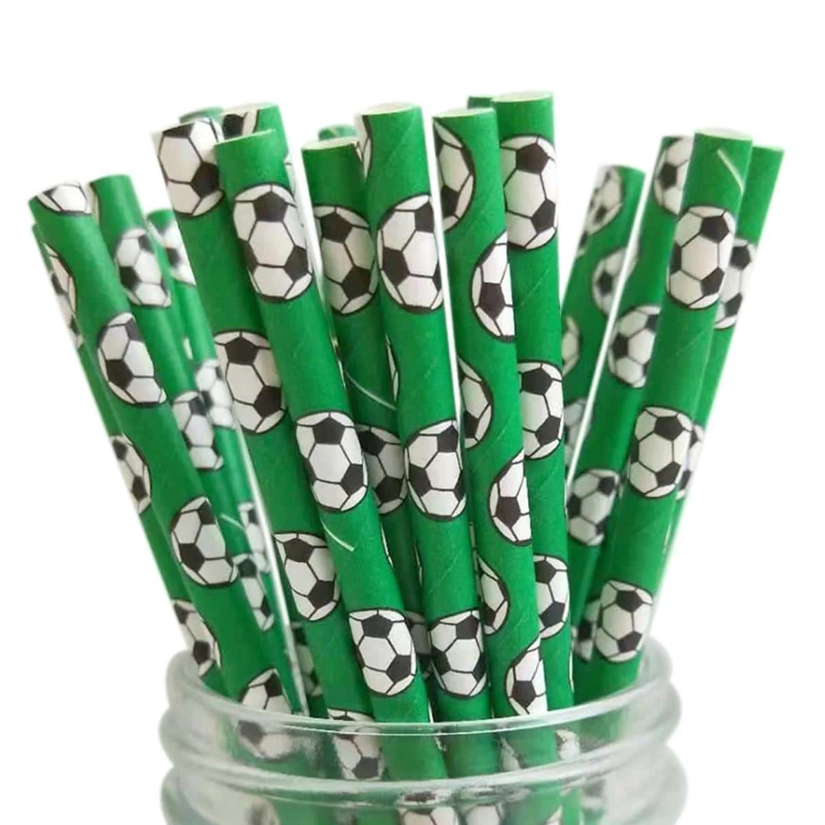25PCS /50pcsFootball Birthday Disposable Set Football Paper Straw Tableware Boys Happy Soccer Birthday Party Supplies